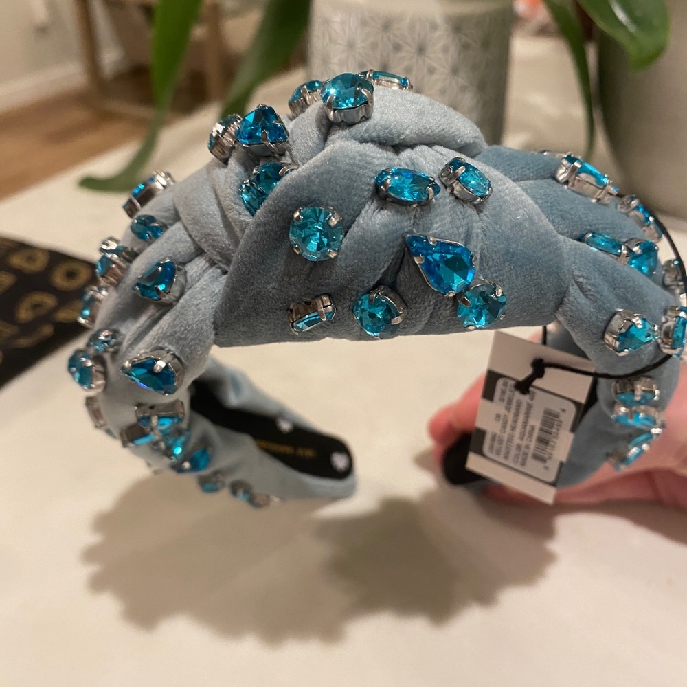 Lele Sadoughi blue velvet crystal headband